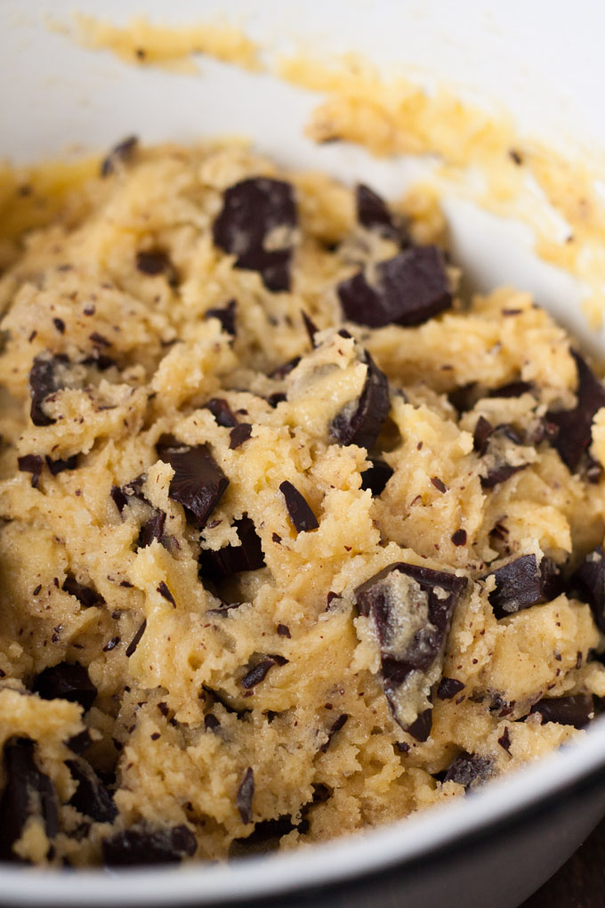 Dough with pieces of dark chocolate